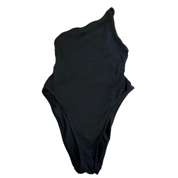 Madewell One-Shoulder One-Piece Swimsuit black minimalist modest sz XS - Picture 3 of 6